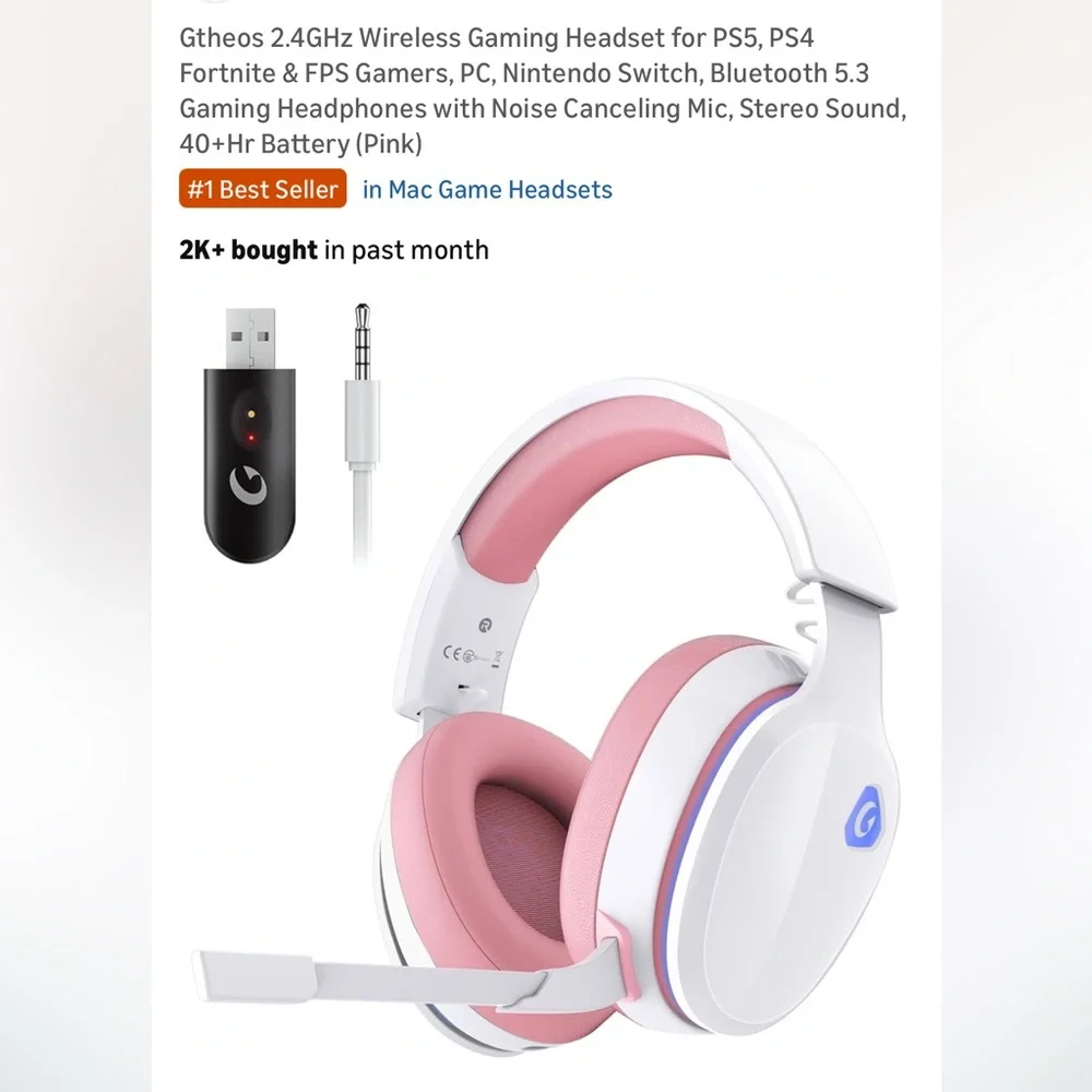 Wireless Gaming Headset Gaming Headset Captain 300 White/Pink
